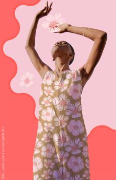 Preview: Modal French Terry Flower Dream Rosa Blumen auf Beige made by Colu von Swafing 